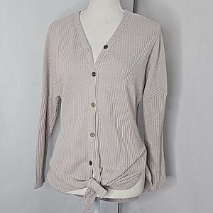 Top by Miholl Button and Tie Front Longer Back Long Sleeve Beige Size Small
